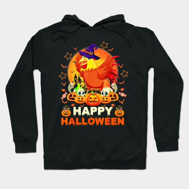 Boo Ghost Scary Pumpkin Moon Witch Rooster Halloween Hoodie by Mega-st